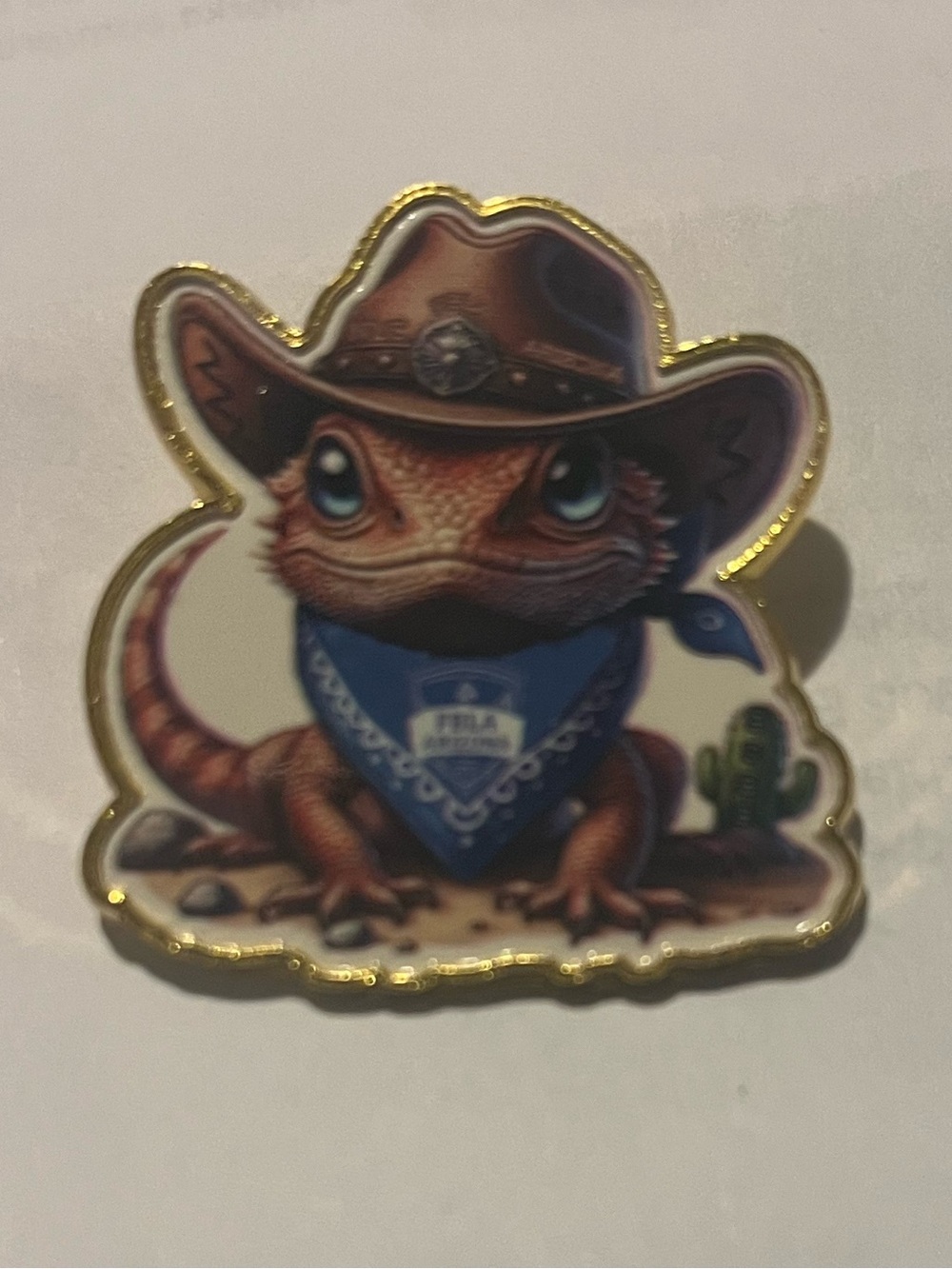 FBLA 2025 Nationals Brown Lizard Cowboy Enamel Pin with Blue Bandana